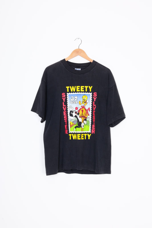 Looney Tunes Mens Black T-shirt Size L
