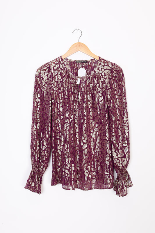 Helen Cherry Womens Purple Blouse Size S