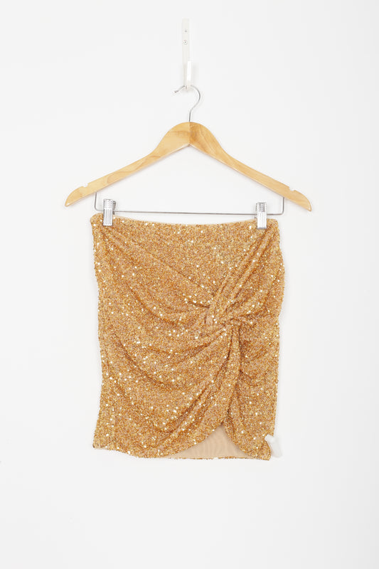 Self Portrait Womens Gold Mini Skirt Size 8