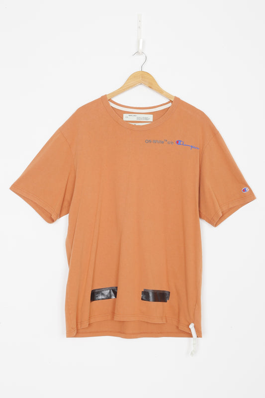 Off White x Champion Mens Orange T-shirt Size XL