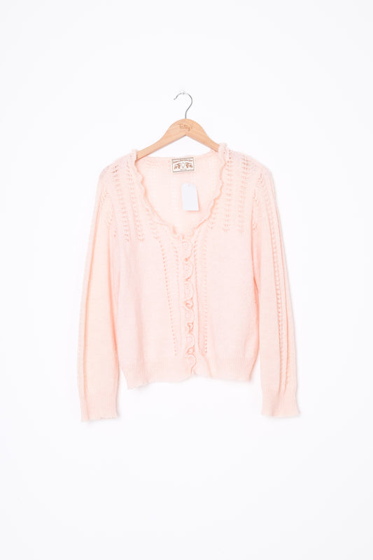 Shetland virgin wool knit Womens Pink Cardigan Size M