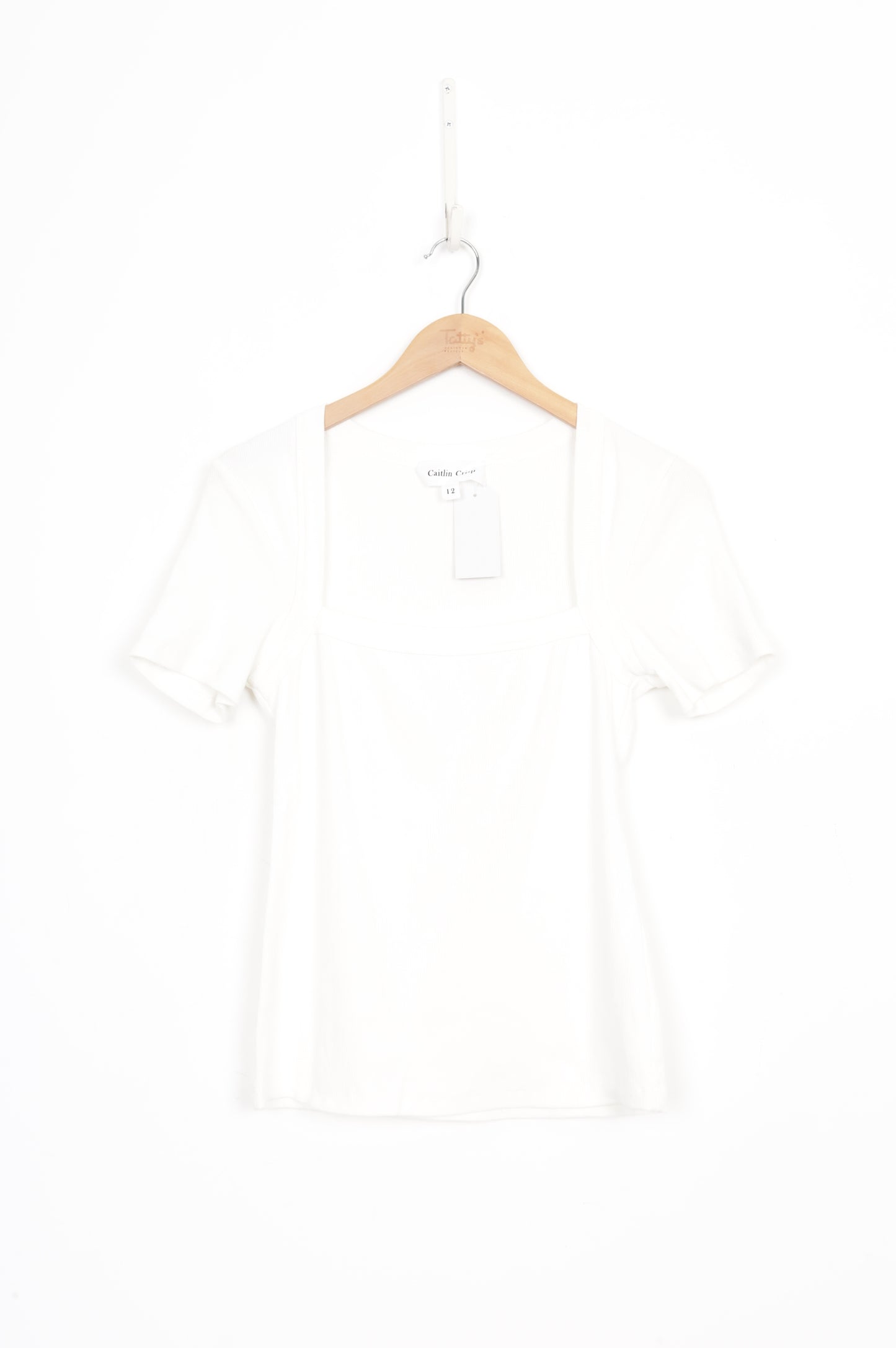 Caitlin Crisp Womens White Top Size 12