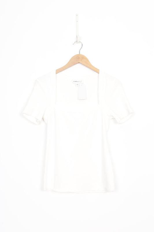 Caitlin Crisp Womens White Top Size 12