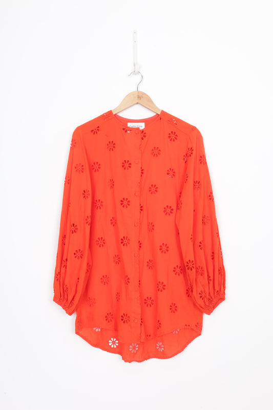 Caitlin Crisp Womens Orange Blouse Size 10
