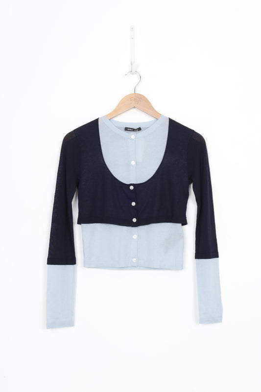 Rarely Alike Womens Blue Cardigan Size S