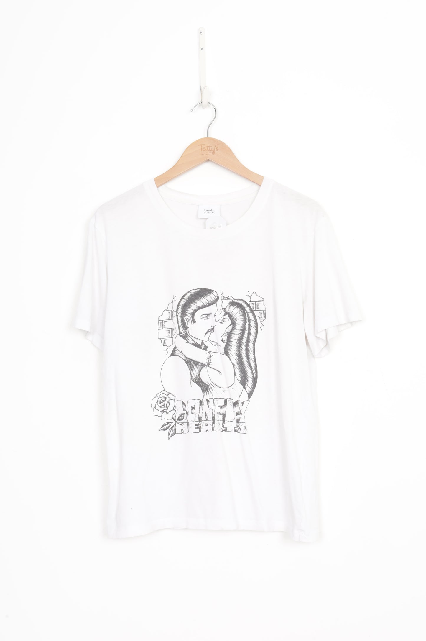Lonely Hearts Womens White T-shirt Size 8