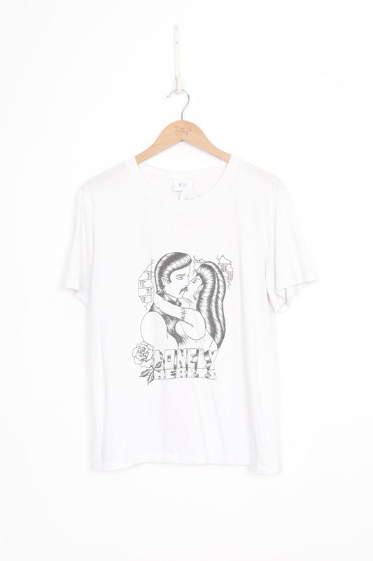 Lonely Hearts Womens White T-shirt Size 8